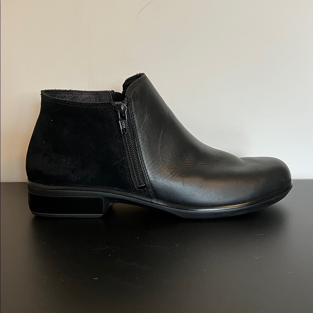 Naot Autan Double Zip Black Leather & Suede Loafer with Comfort Heel, Size EU 39